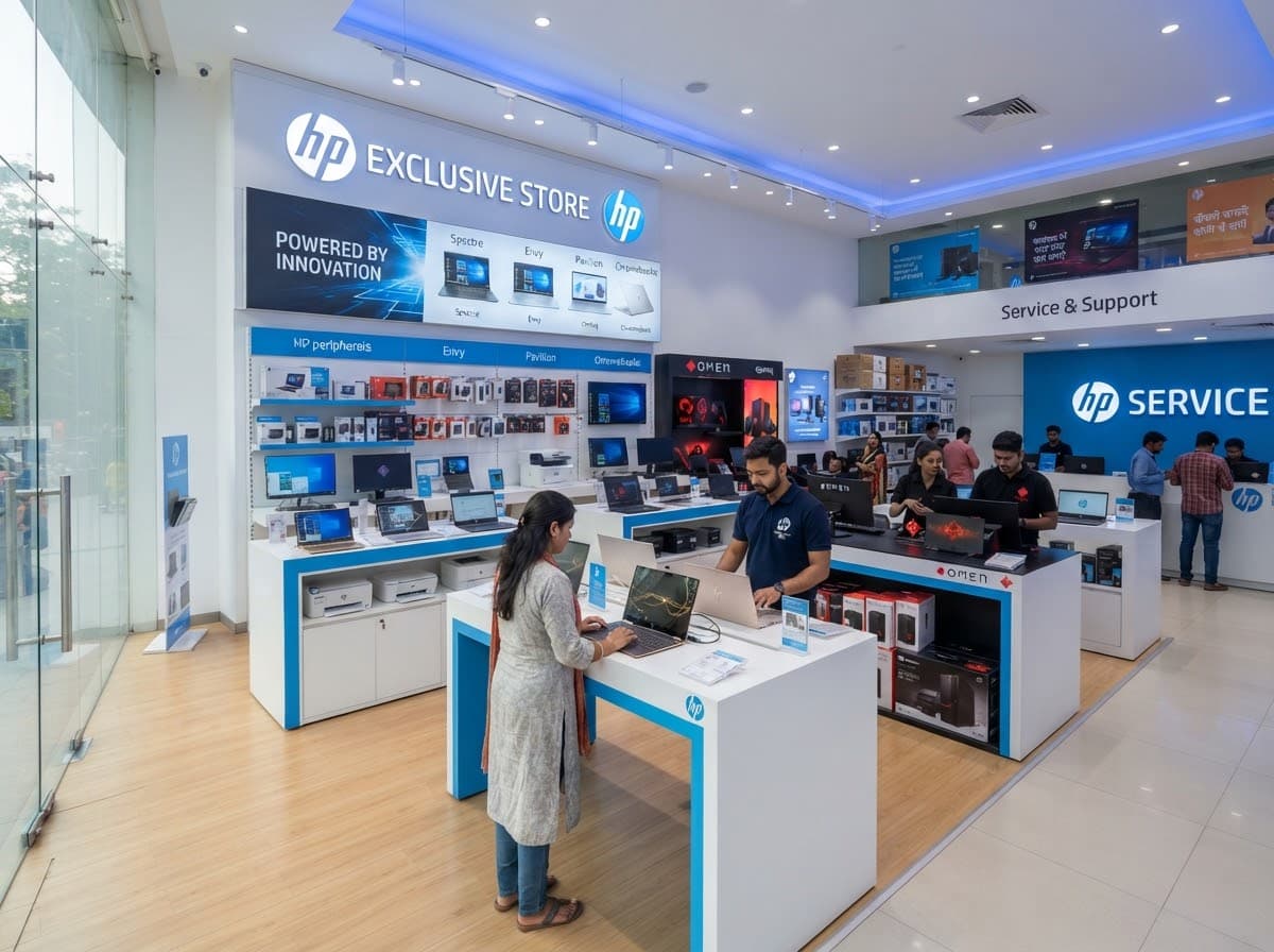 Virat Systems HP Exclusive Store interior showroom in Ongole